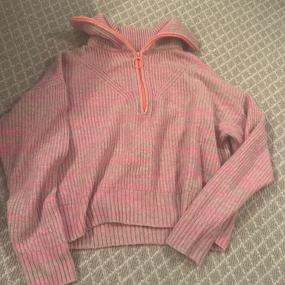 Quarter Zip Sweater Waffle Knit - Lip gloss Pink/Orange | Aerir